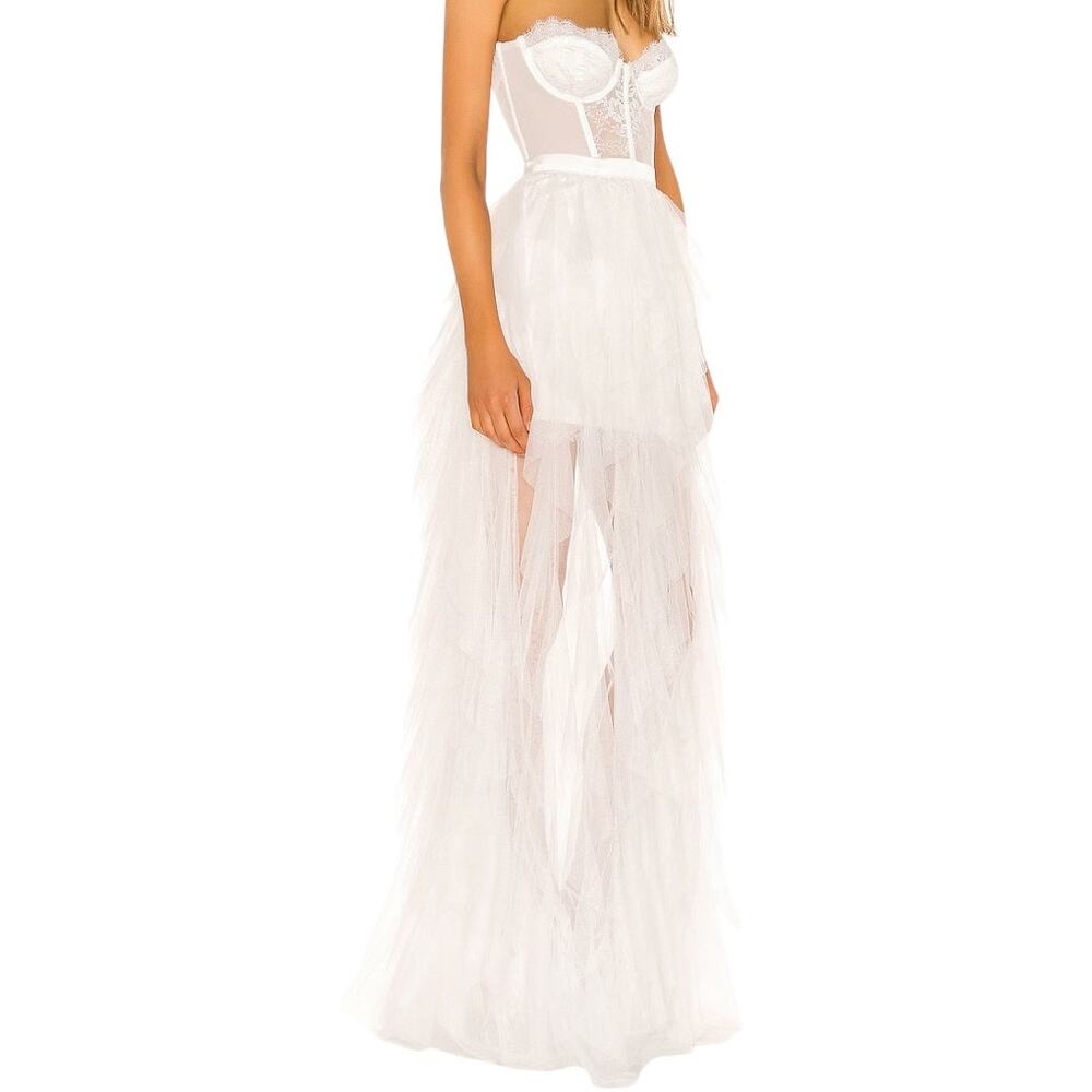 For Love & Lemons White Bustier Tulle High Low Gown Small Bridal